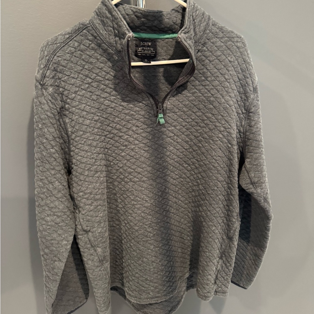 J. Crew Charcoal Fleece Pullover with Mint Trim